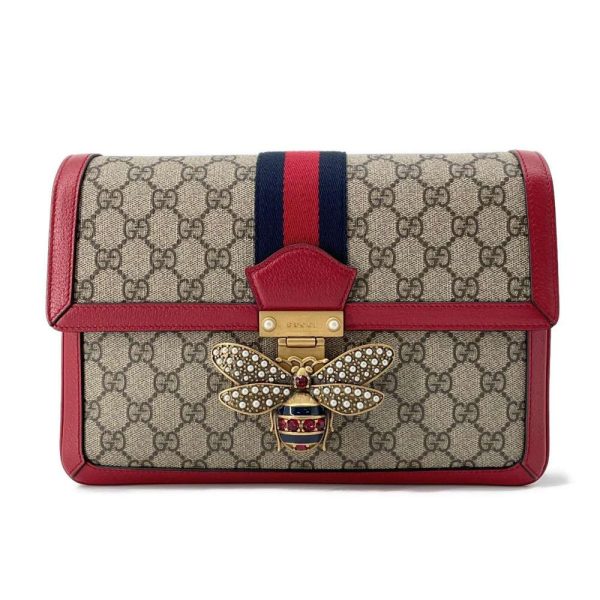 9507241 01 Gucci Bee Queen Margaret Shoulder Bag EbonyRedNavy