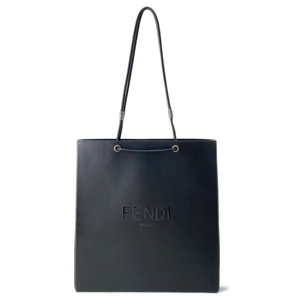 9516656 01 Fendi Logo Shopping Bag Medium Leather Black