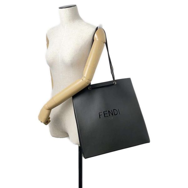 9516656 04 Fendi Logo Shopping Bag Medium Leather Black