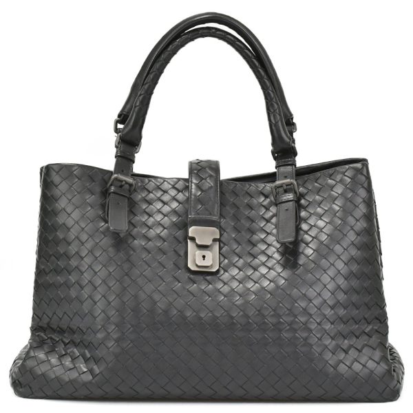 9523j290004 1 BOTTEGA VENETA Intrecciato Roma Tote Handbag Black