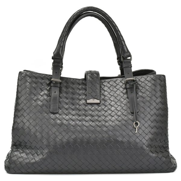 9523j290004 2 BOTTEGA VENETA Intrecciato Roma Tote Handbag Black