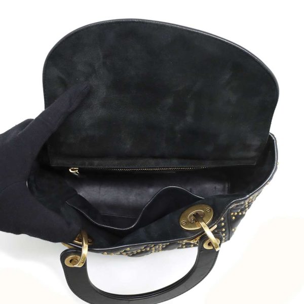 9534537 06 Christian Doir Lamb Skin Studs Medium 2 Way Shoulder Bag Black