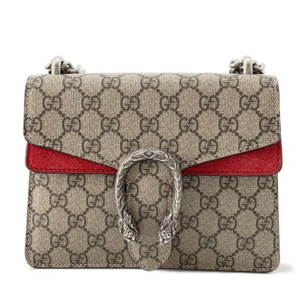 9536432 01 Gucci Dionysus GG Supreme Mini Chain Shoulder Bag BeigeRed