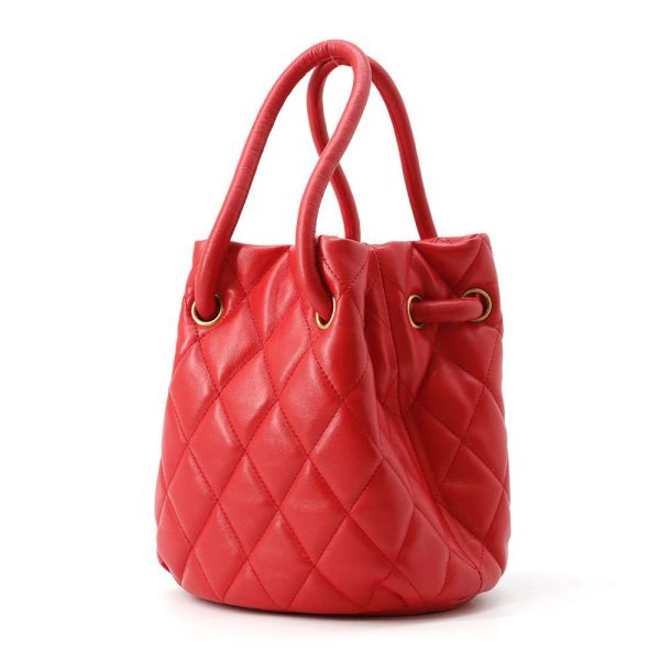 9536715 02 Balenciaga Quilted B Bucket 2way Shoulder Bag Red