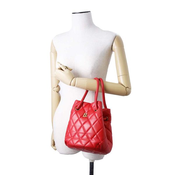 9536715 04 Balenciaga Quilted B Bucket 2way Shoulder Bag Red