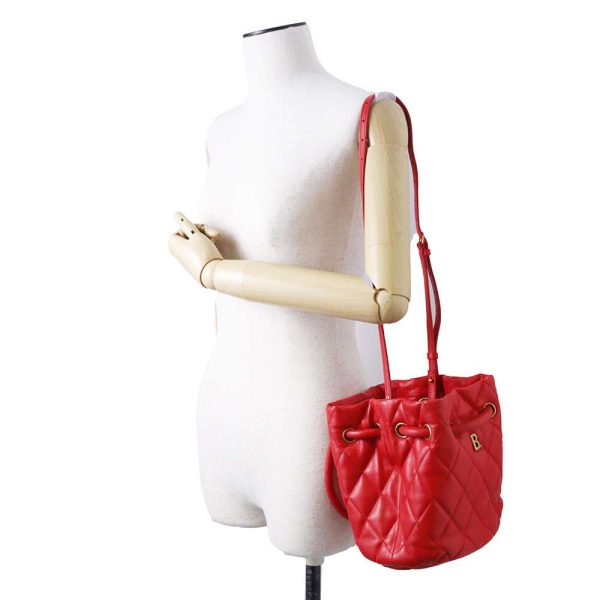 9536715 05 Balenciaga Quilted B Bucket 2way Shoulder Bag Red