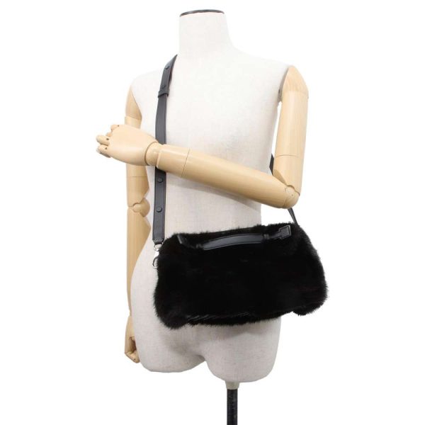 9536777 04 TODS Fur 2way Shoulder Bag Black