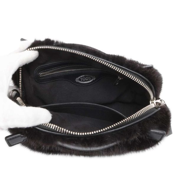 9536777 06 TODS Fur 2way Shoulder Bag Black