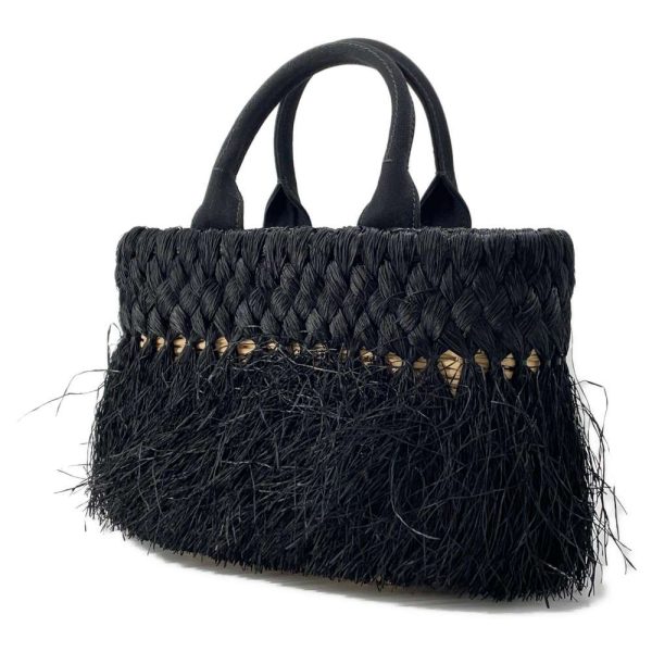 9536982 02 Prada Basket Bag Raffia Black