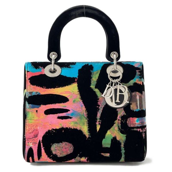 9537972 01 Christian Dior Velor Leather Art Medium 2 Way Hand Bag BlackMulticolor