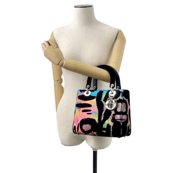 9537972 04 Christian Dior Velor Leather Art Medium 2 Way Hand Bag BlackMulticolor