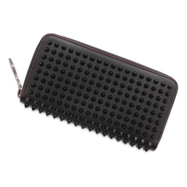 9538054 01 Christian Louboutin Panettone Spike Studs Round Zipper Long Wallet Black