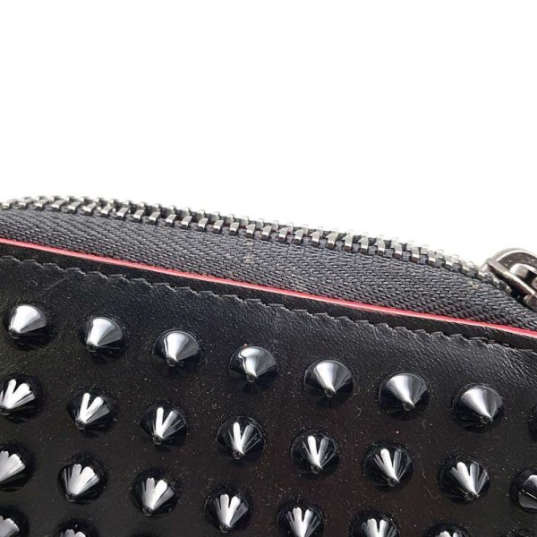 9538054 06 Christian Louboutin Panettone Spike Studs Round Zipper Long Wallet Black