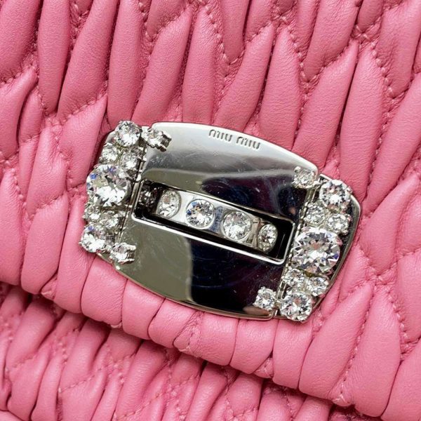 9538580 07 Miu Miu Nappa Crystal Matelasse Bijou 2way Shoulder Bag Pink