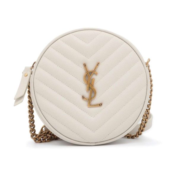 9541504 01 Saint Laurent Paris Vinyl V Stitch Chain Shoulder Bag Ivory