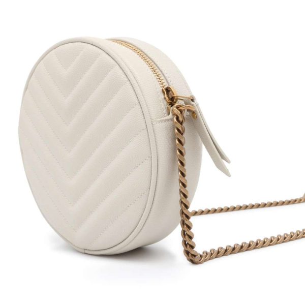 9541504 02 Saint Laurent Paris Vinyl V Stitch Chain Shoulder Bag Ivory