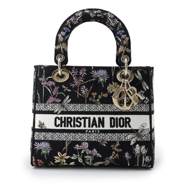 9549487 01 Dior Canvas Herbarium Motif Medium 2 Way Hand Bag Black