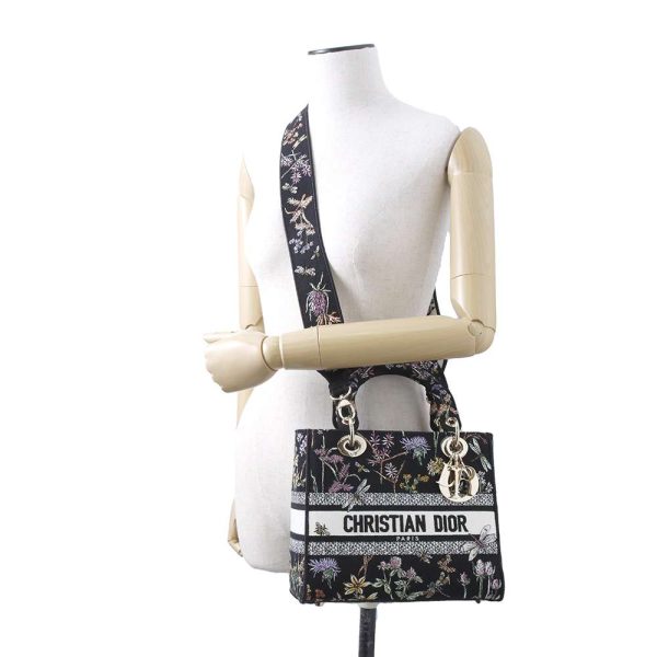 9549487 05 Dior Canvas Herbarium Motif Medium 2 Way Hand Bag Black