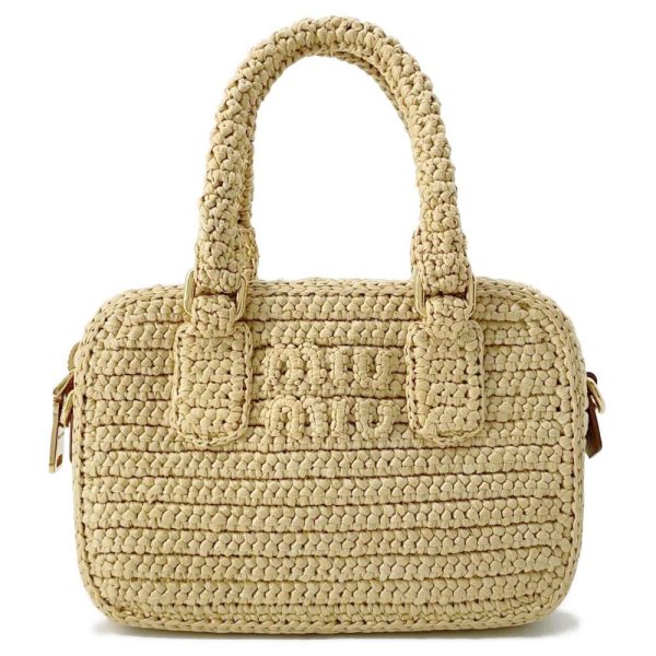 9563681 01 Miu Miu Arcadi Crochet Raffia 2way Shoulder Bag Natural