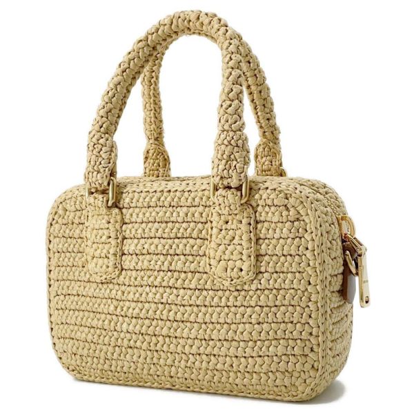 9563681 02 Miu Miu Arcadi Crochet Raffia 2way Shoulder Bag Natural