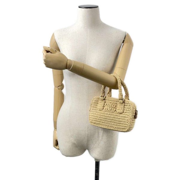 9563681 04 Miu Miu Arcadi Crochet Raffia 2way Shoulder Bag Natural