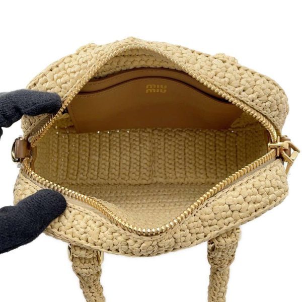 9563681 06 Miu Miu Arcadi Crochet Raffia 2way Shoulder Bag Natural