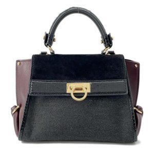 9566804 01 Ferragamo Gancini 2way Shoulder Bag Black