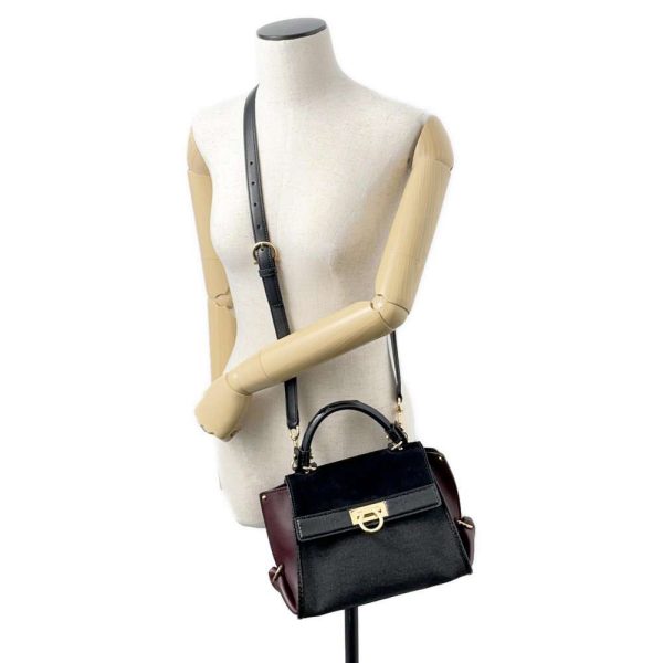 9566804 05 Ferragamo Gancini 2way Shoulder Bag Black