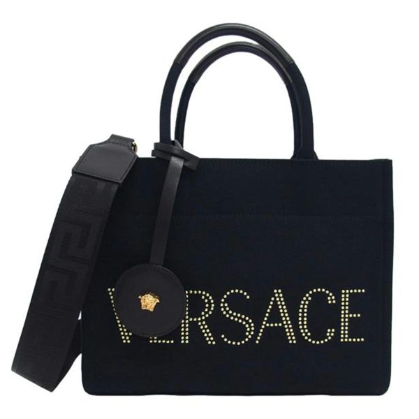 95884 1 Versace Studded Logo Canvas 2way Bag Black