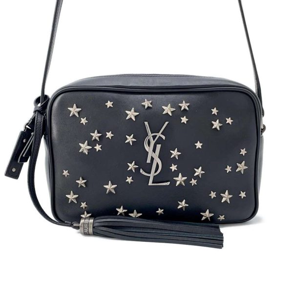 9589995 01 Saint Laurent Lou Star Embossed Paris Shoulder Camera Bag Black