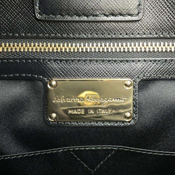 9592421 13 Salvatore Ferragamo Vara Ribbon Chain Tote Shoulder Bag Black