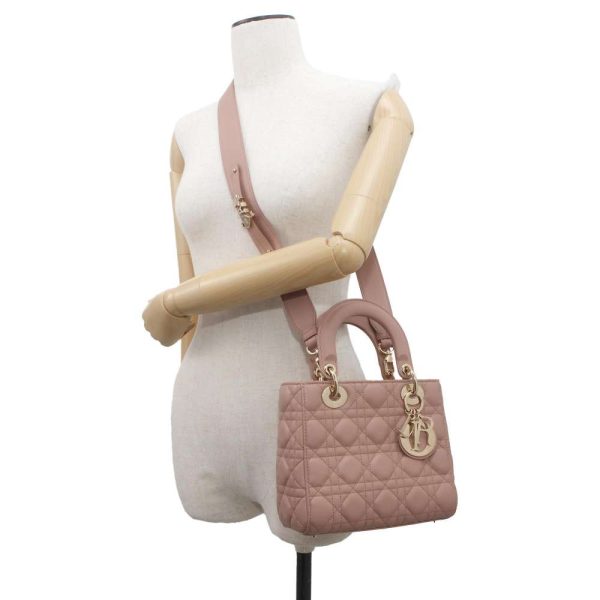 9602854 04 Christian Dior Cannage 2way Handbag Beige Pink