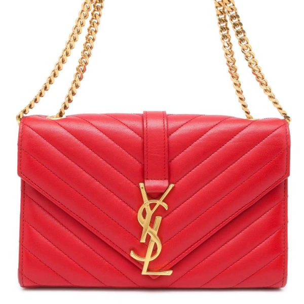 9605015 01 Saint Laurent V Stitch Paris Chain Shoulder Bag Red