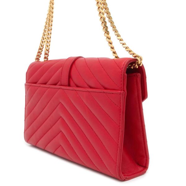 9605015 02 Saint Laurent V Stitch Paris Chain Shoulder Bag Red