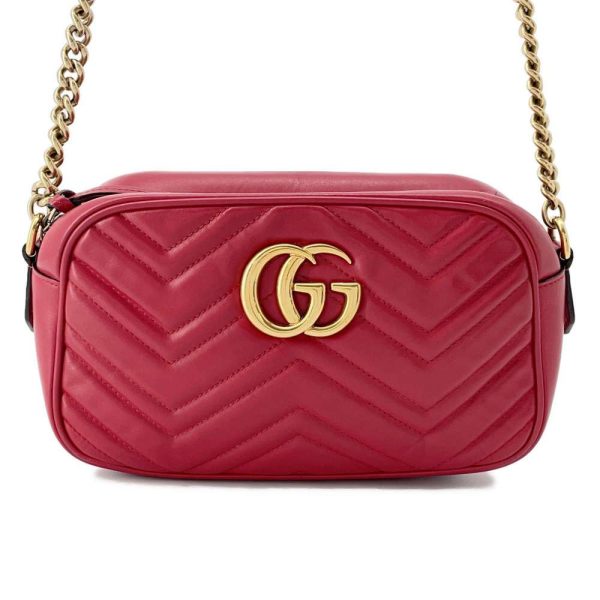 9607309 01 Gucci GG Marmont Quilted Chain Shoulder Bag Red