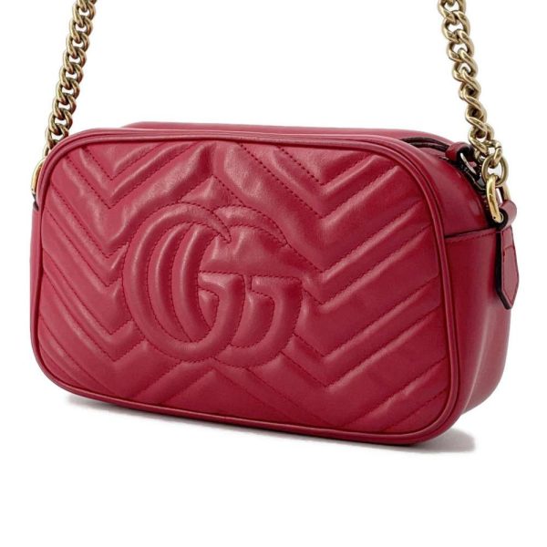 9607309 02 Gucci GG Marmont Quilted Chain Shoulder Bag Red