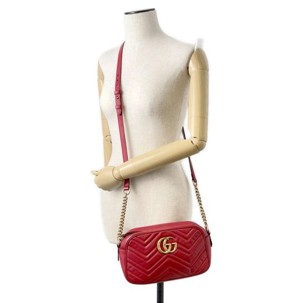 9607309 04 Gucci GG Marmont Quilted Chain Shoulder Bag Red