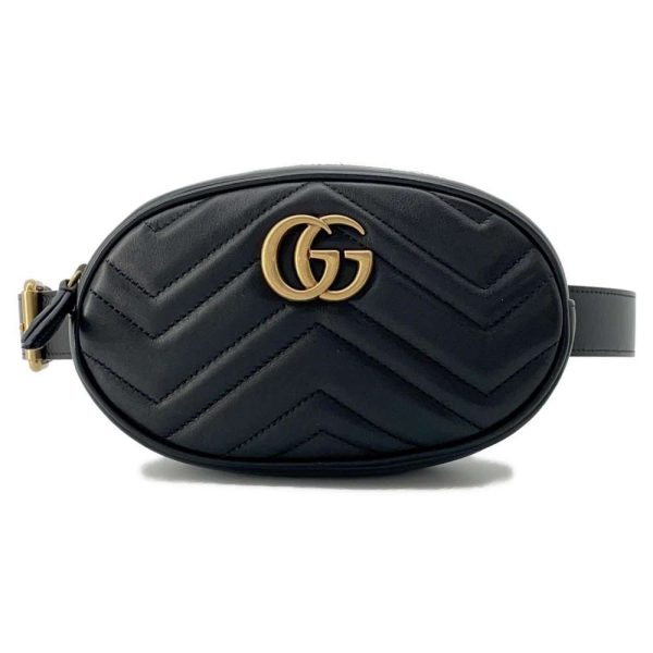 9607316 01 Gucci GG Marmont Quilted Belt Waist Bag Black