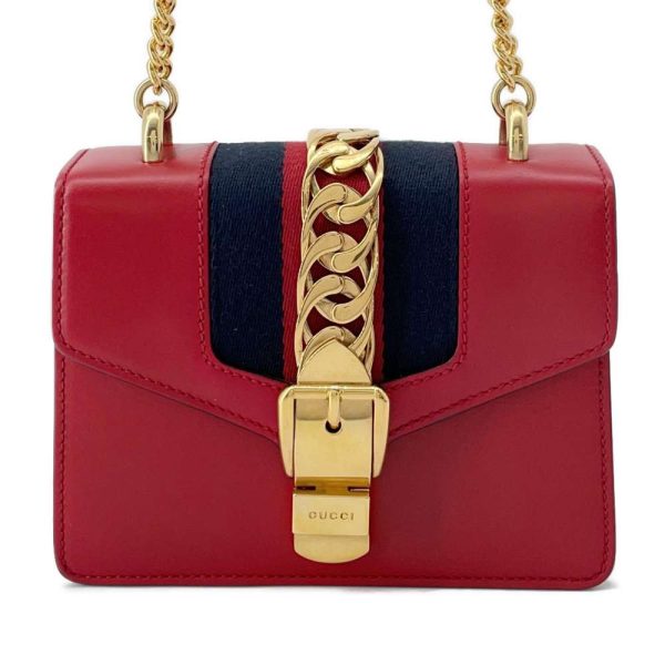 9607330 01 Gucci Sylvie Mini Web with Ribbon Chain Shoulder Bag Red