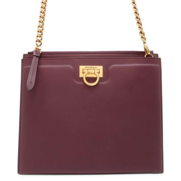 9608672 01 Ferragamo TRIFOLIO Gancini Chain Shoulder Bag Bordeaux