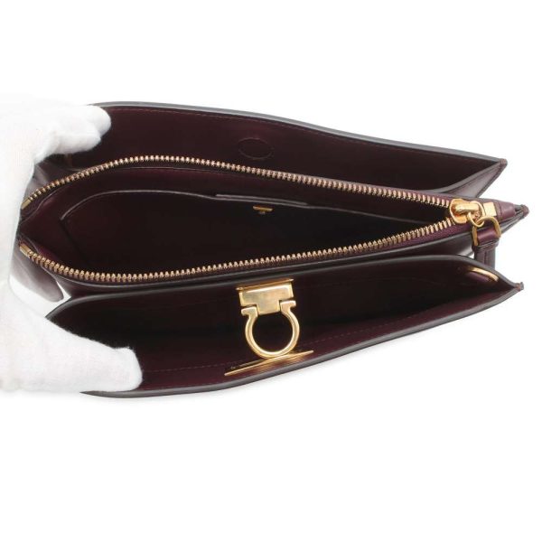 9608672 05 Ferragamo TRIFOLIO Gancini Chain Shoulder Bag Bordeaux