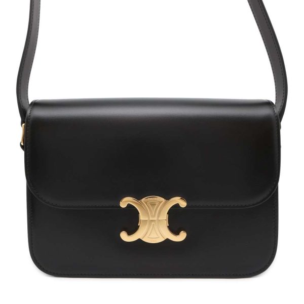 9616639 01 Celine Shoulder Bag Triomphe Medium Leather Black