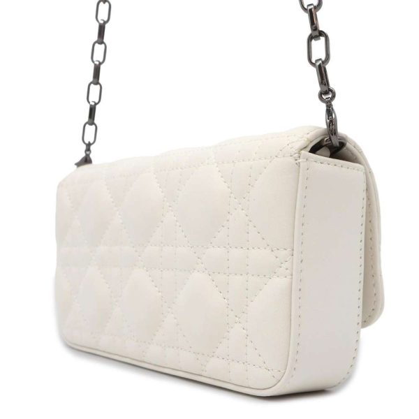 9623828 02 Christian Dior Lady Dior Cannage Phone Pouch Lambskin White