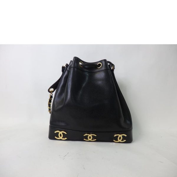 99445 2 Chanel Triple Coco Mark Drawstring Chain Shoulder Caviar Skin Shoulder Bag