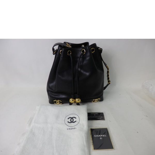 99445 9 Chanel Triple Coco Mark Drawstring Chain Shoulder Caviar Skin Shoulder Bag