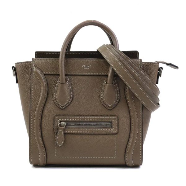 99933i Celine Handbag Shoulder Luggage Nano Shopper Leather Khaki