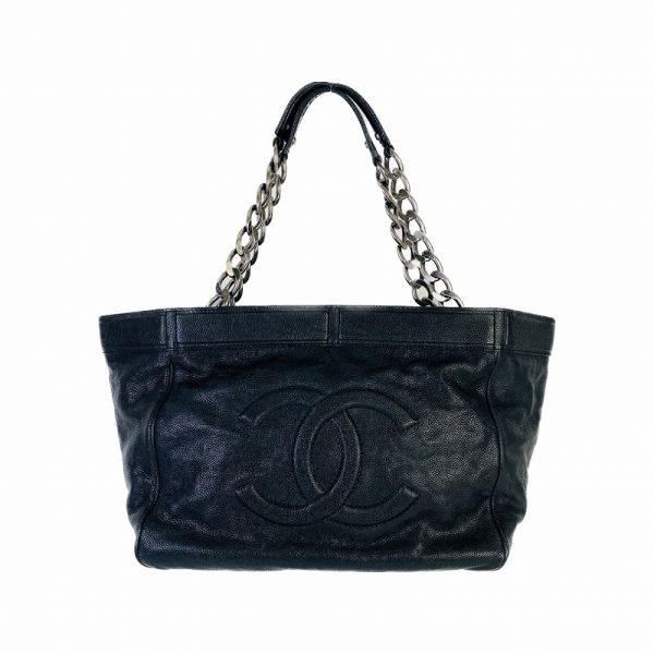 a 2607000 Chanel Coco Mark Chain Shoulder Caviar Skin Tote Bag Black