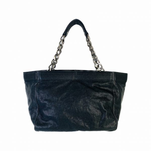 a 2607001 Chanel Coco Mark Chain Shoulder Caviar Skin Tote Bag Black