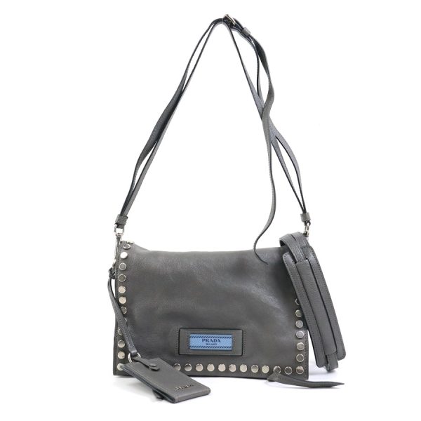 a0200 Prada Shoulder Leather Bag Gray