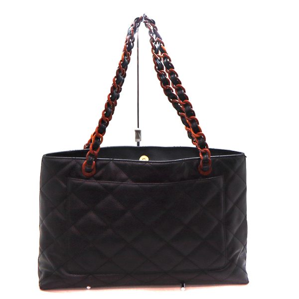 a23 10654 2 Chanel Plastic Chain Leather Tote Bag Black